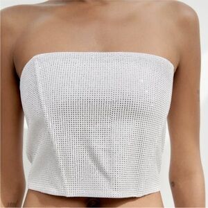 Zara rhinestone strapless top.